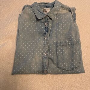 Polka Dot Denim Oversized Button Up